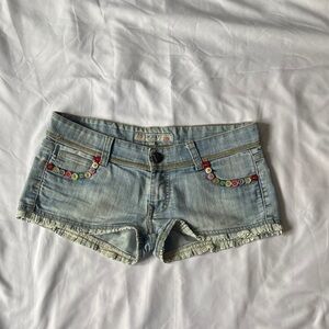 Denim Short Shorts with Colorful Button Accents